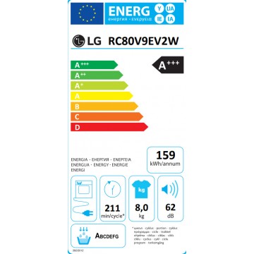 LG RC80V9EV2W Στεγνωτήριο 8kg A+++ με Αντλία Θερμότητας